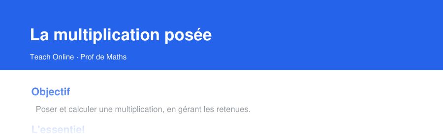 Aperçu : haut de la première page — La multiplication posée