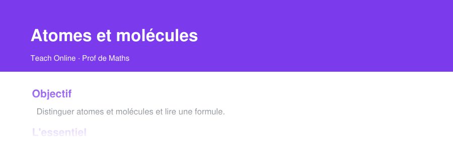 Aperçu : haut de la première page — Atomes et molécules