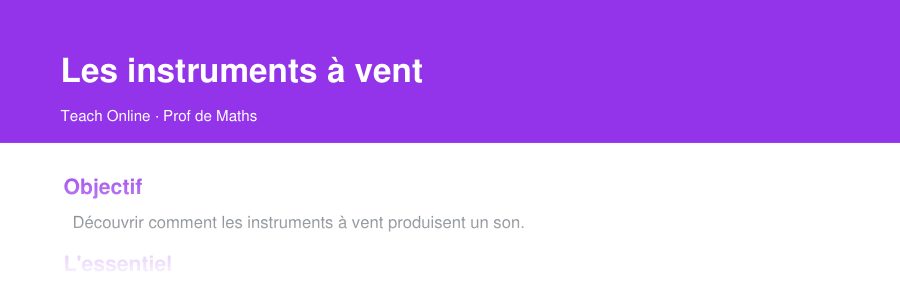 Aperçu : haut de la première page — Les instruments à vent