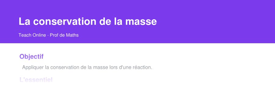 Aperçu : haut de la première page — La conservation de la masse
