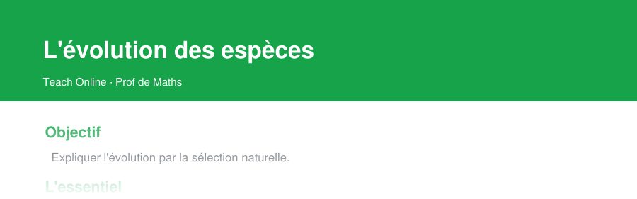 Aperçu : haut de la première page — L'évolution des espèces