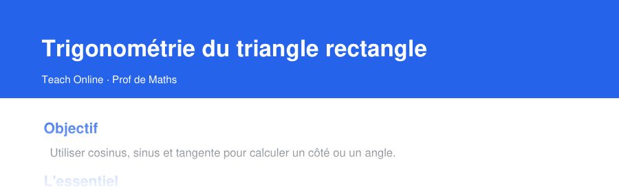Aperçu : haut de la première page — Trigonométrie du triangle rectangle