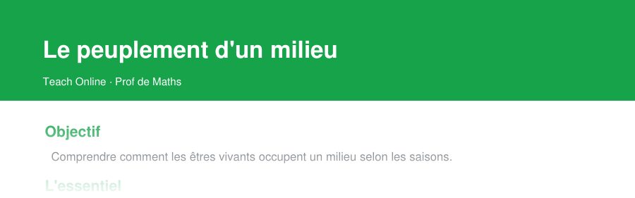 Aperçu : haut de la première page — Le peuplement d'un milieu