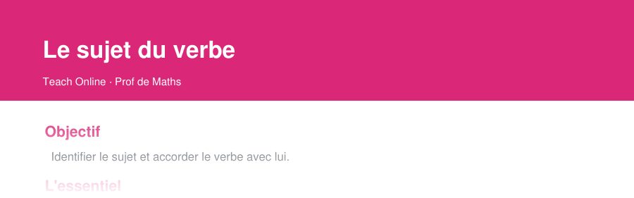 Aperçu : haut de la première page — Le sujet du verbe