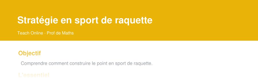 Aperçu : haut de la première page — Stratégie en sport de raquette