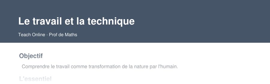 Aperçu : haut de la première page — Le travail et la technique