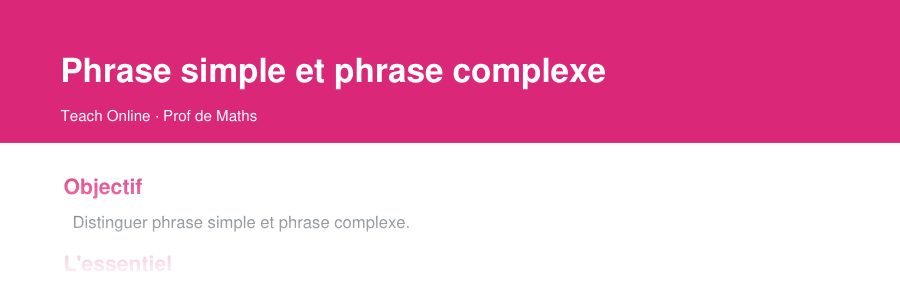 Aperçu : haut de la première page — Phrase simple et phrase complexe