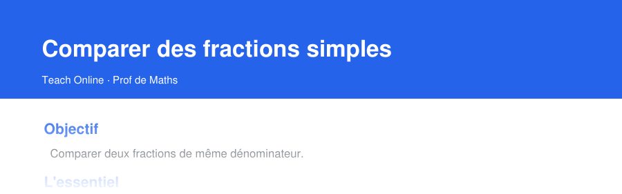 Aperçu : haut de la première page — Comparer des fractions simples