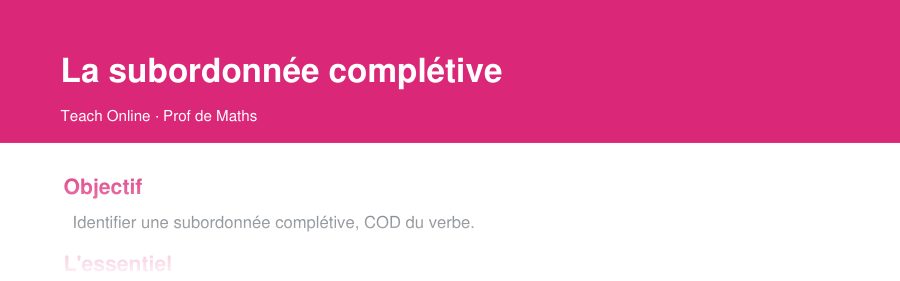 Aperçu : haut de la première page — La subordonnée complétive