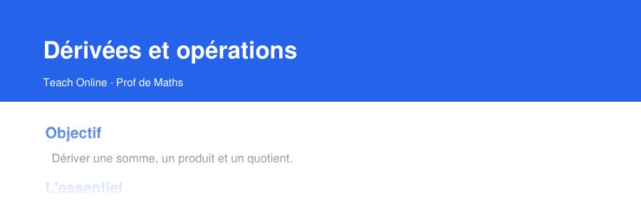 Aperçu : haut de la première page — Dérivées et opérations
