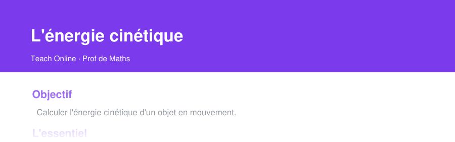 Aperçu : haut de la première page — L'énergie cinétique