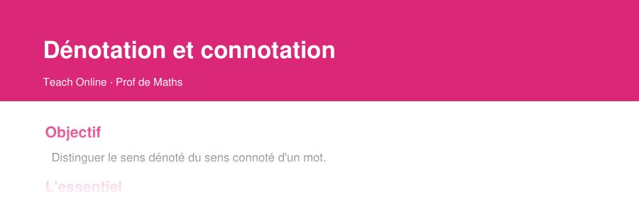 Aperçu : haut de la première page — Dénotation et connotation