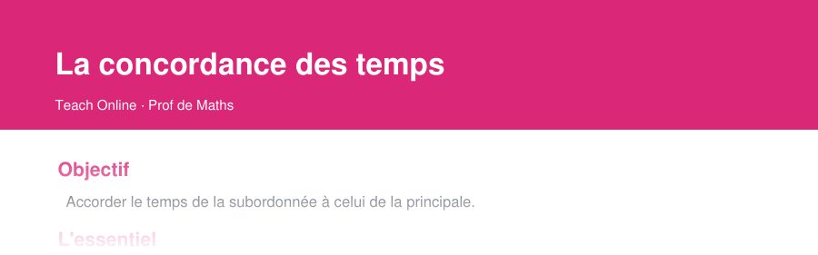 Aperçu : haut de la première page — La concordance des temps