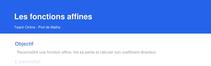 Aperçu : haut de la première page — Les fonctions affines