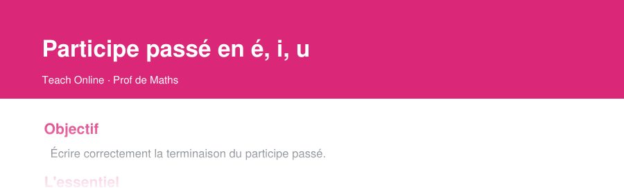 Aperçu : haut de la première page — Participe passé en é, i, u