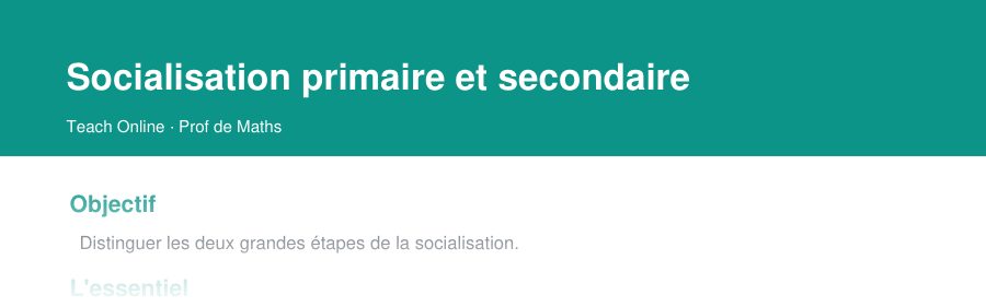 Aperçu : haut de la première page — Socialisation primaire et secondaire