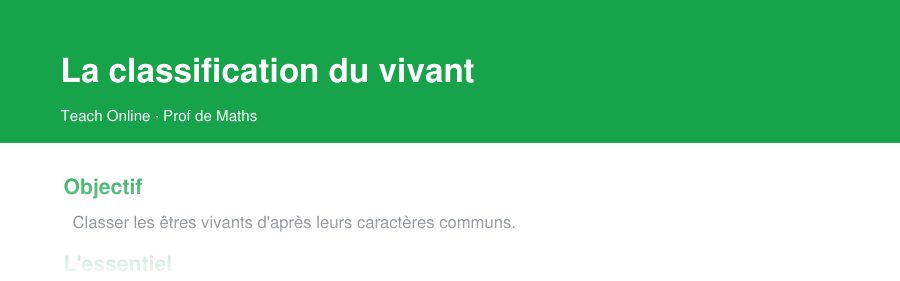 Aperçu : haut de la première page — La classification du vivant
