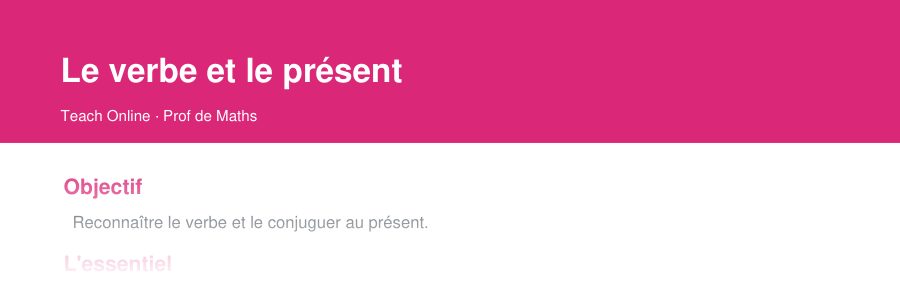 Aperçu : haut de la première page — Le verbe et le présent
