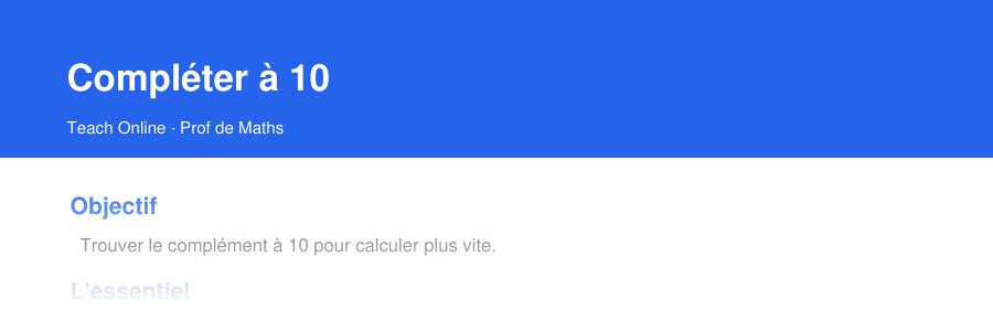 Aperçu : haut de la première page — Compléter à 10