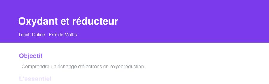 Aperçu : haut de la première page — Oxydant et réducteur