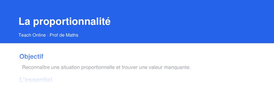 Aperçu : haut de la première page — La proportionnalité