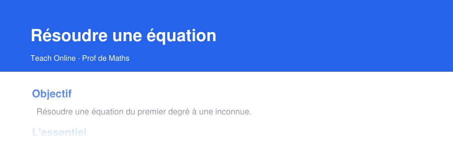 Aperçu : haut de la première page — Résoudre une équation