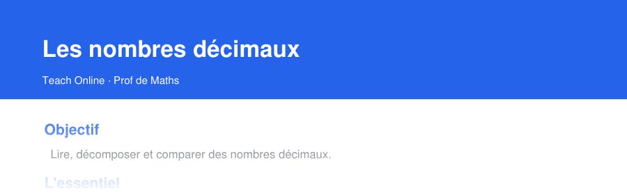 Aperçu : haut de la première page — Les nombres décimaux