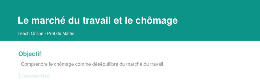 Aperçu : haut de la première page — Le marché du travail et le chômage