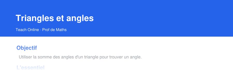 Aperçu : haut de la première page — Triangles et angles