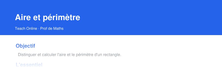 Aperçu : haut de la première page — Aire et périmètre