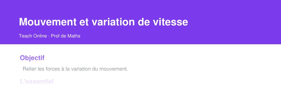 Aperçu : haut de la première page — Mouvement et variation de vitesse